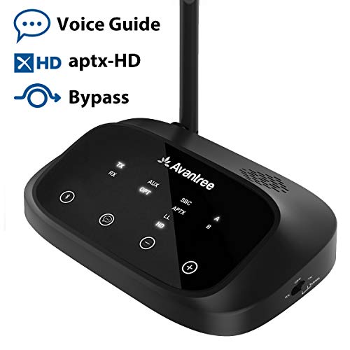 Product Cover Avantree Certified aptX HD Bluetooth Transmitter Receiver for TV, Low Latency Wireless Audio Adapter for 2 Headphones, Long Range, Voice Guide, Touch Screen, Splitter for Wire & Wireless - Oasis Plus