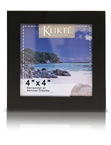 Product Cover Klikel Black Picture Frame - 4x4 Black Wooden Photo Frame - Made of Real Wood with Glass Photo Protection - Ready for Wall Hanging and Table Standing Display