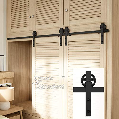 Product Cover SMARTSTANDARD 6FT Mini Sliding Barn Door Hardware Track Kit -Super Smoothly and Quietly -for Double Opening Cabinet, TV Stand, Closet, Window -Fit 18
