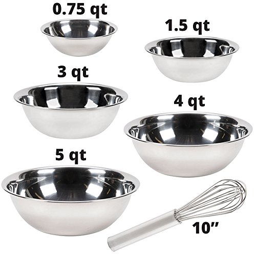 Product Cover Vollrath Economy Mixing Bowl Set of 5 pcs With Whisk (0.75, 1.5, 3, 4 & 5-Quart, Stainless Steel)