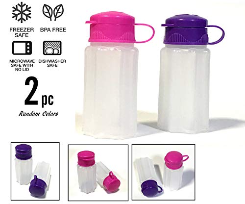 Product Cover Azi 2pc NO SPILL Mini Camping Salt & Pepper Shakers - To Go Salt Shaker for Picnic Work Lunch Box Travel RV Outdoors Hunting Fishing (1.18 oz each) - BPA FREE Tight Seals (Random Colors)