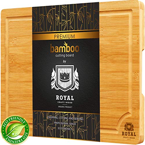 Product Cover Small Bamboo Cutting Board for Kitchen with Handles and Juice Groove - Butcher Block for Chopping Meat and Vegetables
