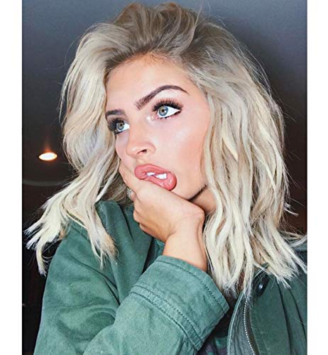Product Cover Vedar Flawless Summer Style - Wob Hair (Wavy Bob Hair) Dirty Blonde Hair Brown Rooted Platinum Blonde Lace Front Wigs for Women 12 inches Wavy Blonde Wigs with Brown Roots VEDAR-031-12
