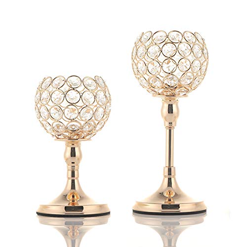 Product Cover VINCIGANT Gold Crystal Candle Holders Set of 2/Modern Table Decorative Centerpieces/Anniversary Celebration Home Dining Room Decor Gifts,8 and 10 Inches Tall