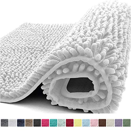 Product Cover Kangaroo Plush Luxury Chenille Bath Rug, 30x20, Extra Soft and Absorbent Shaggy Bathroom Mat Rugs, Washable, Strong Underside, Plush Carpet Mats for Kids Tub, Shower, and Bath Room, White