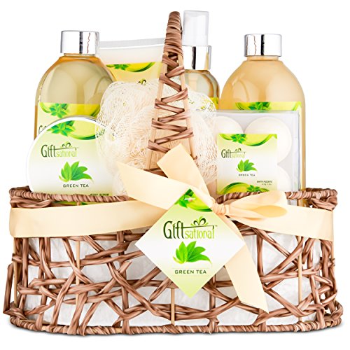 Product Cover Spa Gift Basket with Refreshing Green Tea Fragrance, Best Mother's Day Gift, Birthday, Anniversary Gifts For Women, Girls, Set Includes Bubble Bath, Shower Gel, Body Scrub, Body Spray, Fizzers & More.