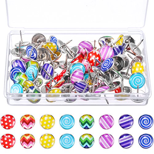 Product Cover TecUnite Creative Fashion Push Pins Decorative Thumbtacks for Wall Maps, Photos, Bulletin Board or Cork Boards, 8 Different Patterns, 80 Pieces (Colorful)
