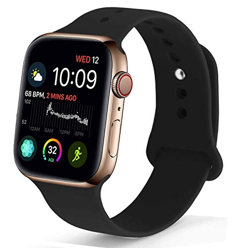 Product Cover NUKELOLO Sport Band Compatible with Apple Watch 42MM 44MM,Soft Silicone Replacement Strap Compatible for Apple Watch Series 4/3/2/1 [S/M Size in Black Color]