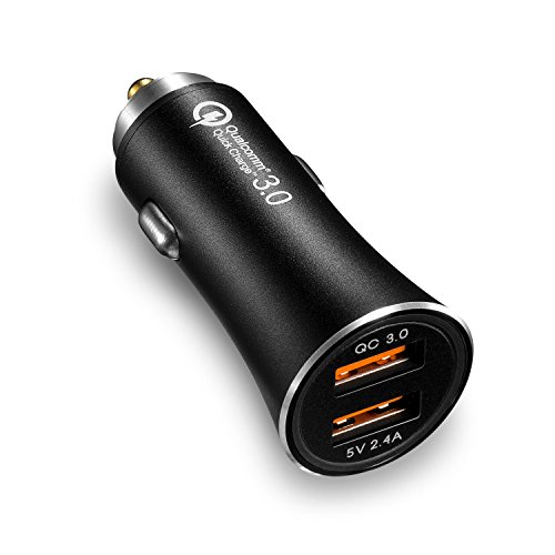 Product Cover YI Car Charger, Dual-Port USB Qualcomm Quick Charge 3.0 iPhone Xs/Max/XR/X/8, iPad Pro/Air 2/Mini, Galaxy Note9/Note8/S8/S9 More, Black