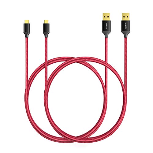 Product Cover Anker [2-Pack] 3ft / 0.9m Nylon Braided Tangle-Free Micro USB Cable with Gold-Plated Connectors for Android, Samsung, HTC, Nokia, Sony and More (Red)