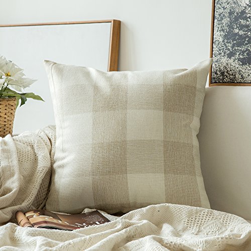 Product Cover MIULEE Classic Retro Checkers Plaids Cotton Linen Soft Soild Decorative Square Throw Pillow Covers Home Decor Cushion Case for Sofa Bedroom Car 18 x 18 Inch 45 x 45 cm