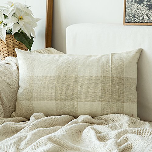 Product Cover MIULEE Classic Retro Checkers Plaids Cotton Linen Soft Soild Decorative Square Throw Pillow Covers Home Decor Cushion Case for Sofa Bedroom Car 12 x 20 Inch 30 x 50 cm