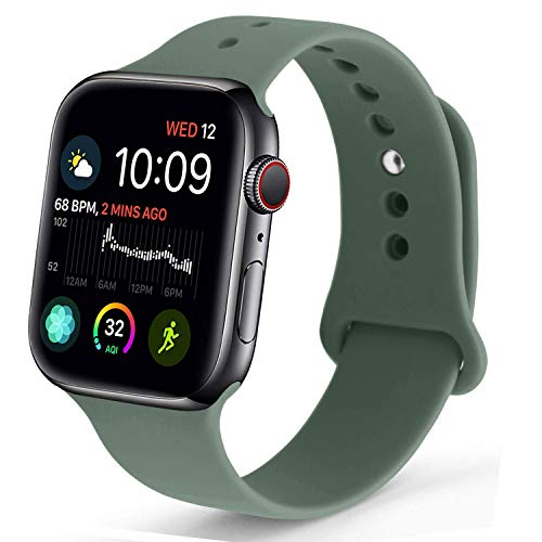 Product Cover NUKELOLO Sport Band Compatible with Apple Watch 42MM 44MM,Soft Silicone Replacement Strap Compatible for Apple Watch Series 4/3/2/1 [S/M Size in Pine Green Color]
