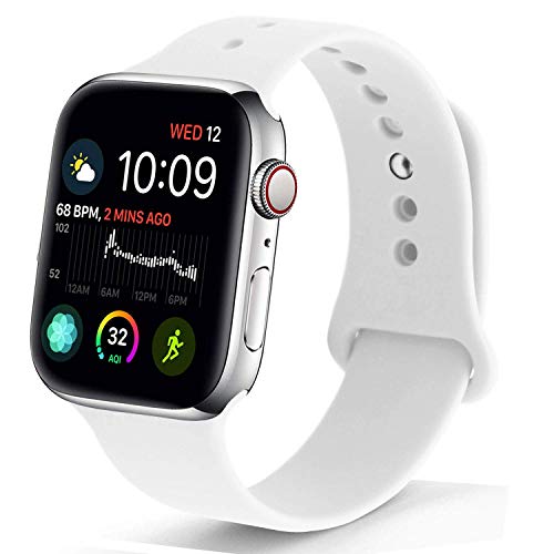 Product Cover NUKELOLO Sport Band Compatible with Apple Watch 38MM 40MM,Soft Silicone Replacement Strap Compatible for Apple Watch Series 4/3/2/1 [S/M Size in White Color]