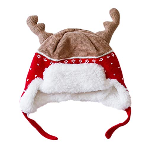 Product Cover Home Prefer Kids Christmas Hats Cotton Brocade Knit Cap Elk Horn Winter Hat Red