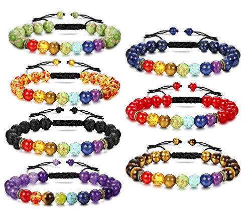 Product Cover Besteel 7 Pcs Natural Stone Chakras Bracelet for Men Women Crystal Healing Yoga Bead Bracelet Adjustable