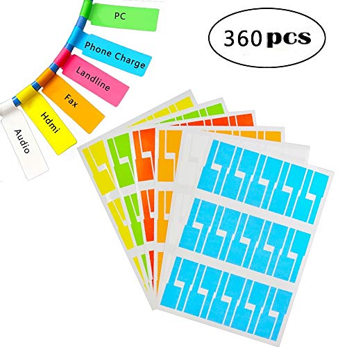 Product Cover Self-Adhesive Cable Labels Tags Cable Label Stickers A4 Sheets Size Waterproof and Flexible Works with Laser Printer - 6 Assorted Colors 12 Sheets 360 Labels