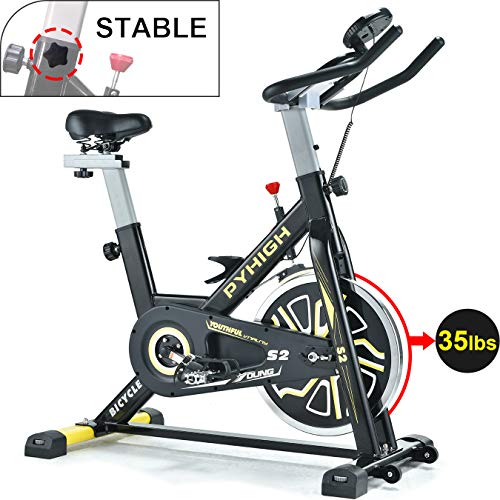 Product Cover PYHIGH Indoor Cycling Bike Belt Drive Stationary Bicycle Exercise Bikes with LCD Monitor for Home Cardio Workout Bike Training- Black