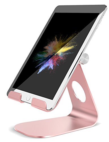 Product Cover Tablet Stand Adjustable, Lamicall Tablet Stand : Desktop Stand Holder Dock Compatible with Tablet Such as iPad 2018 Pro 9.7, 10.5, Air Mini 4 3 2, Kindle, Nexus, Tab, E-Reader (4-13'') - Rose Gold