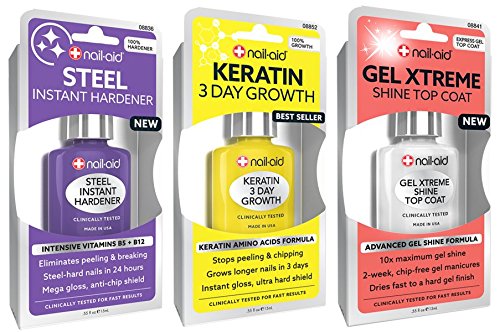 Product Cover NAIL-AID Hardener + Keratin Growth + Gel Top Coat, Clear, 3 Count