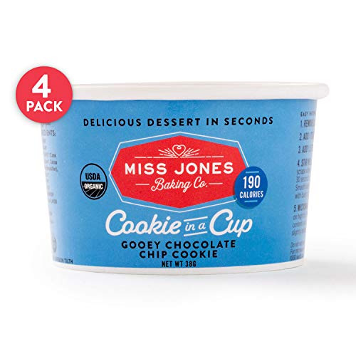 Product Cover Miss Jones Baking Organic Cookie In A Cup, Microwave in Under a Minute, Quick Mix, Less Mess Than a Mug: Gooey Chocolate Chip Cookie (Pack of 4)