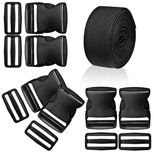 Product Cover WXJ13 1.5 Inches Plastic Quick Release Buckles Flat Shape Buckles and Tri-Glide Slides with 5 Yards 1.5 Inches Wide Polypro Webbing for DIY Strap Making