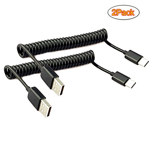 Product Cover Seadream 2Pack Coiled Type-C USB C Cable,Coiled USB C to USB 2.0 A Male Charger Cable for Car Galaxy S9 S8, Note 8 7, C9 C7 Pro and Other Type-C Devices,Stretched to 3 Feet (Black)