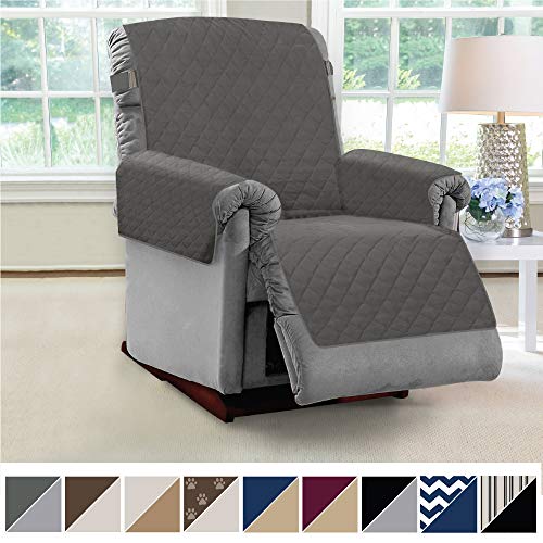 Product Cover MIGHTY MONKEY Premium Reversible Recliner Protector, Seat Width to 28 Inch, Furniture Slipcover, 2 Inch Strap, Reclining Chair Slip Cover Throw for Pets, Dogs, Recliner, Charcoal Light Gray