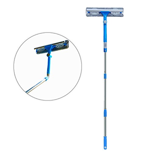 Product Cover IKU Telescopic Long Window Cleaner Kit Glass Squeegee Cleaning Tool (57 inches) with 180° Squeegee Head, Extension Pole, Microfiber Cloths (2), Groove Brush, for Windows/Shower/Car/Mirror (Blue)