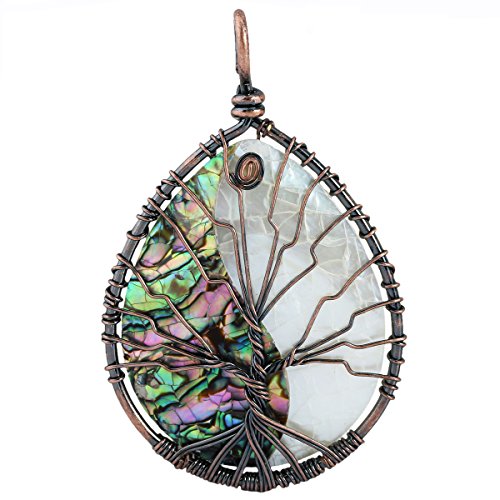 Product Cover SUNYIK Abalone Shell Tree of Life Pendant,Necklaces for Women,Copper Wire Wrapped Jewelry,Assorted Shapes