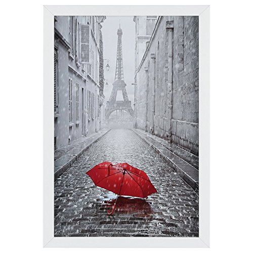 Product Cover ONE WALL Tempered Glass 11x17 Poster Frame White, Wood Photo Picture Frame - Wall Mounting Hardware Included