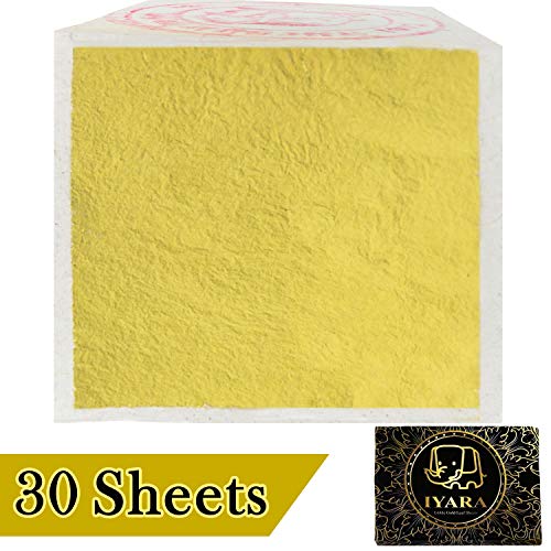 Product Cover IYARA 30 Edible Leaf Sheets - Multipurpose 24 Karat Yellow Gold Leaves for Food and Cake Decoration, Spa Anti-Wrinkle Face Masks, Art, Crafts, Gilding, Restoration, DIY Projects (1.2