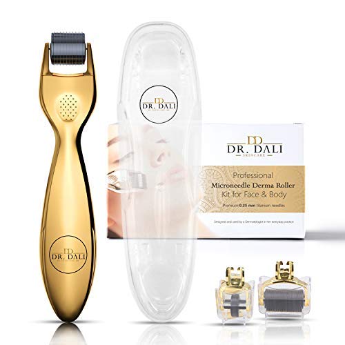 Product Cover Dr.Dali Skincare Premium Derma Roller Kit 0.25mm - Cosmetic Microneedle Roller For Face And Body, Includes 2 Disinfection Trays and Storage Case ââ'¬â€œ BONUS 2 Extra Roller Heads And a 40 Pages eBoo