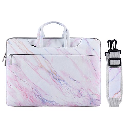 Product Cover MOSISO Laptop Shoulder Bag Compatible with MacBook Pro 16 inch A2141, 15 15.4 15.6 inch Dell Lenovo HP Asus Acer Samsung Sony Chromebook, Marble Pattern Carrying Briefcase Sleeve Case, Pink