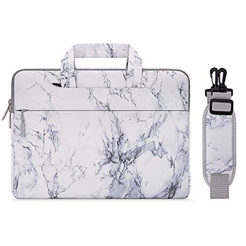 Product Cover MOSISO Laptop Shoulder Bag Compatible with 15 inch MacBook Pro Touch Bar A1990 A1707, ThinkPad X1 Yoga, 14 Dell HP Acer, 2019 Surface Laptop 3 15, Marble Pattern Carrying Briefcase Sleeve Case, White