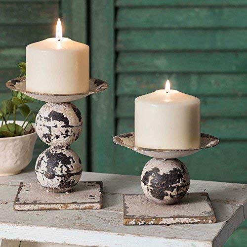 Product Cover CTW Distressed Antiqued White Set of Two Spheres Pillar Candle Holders