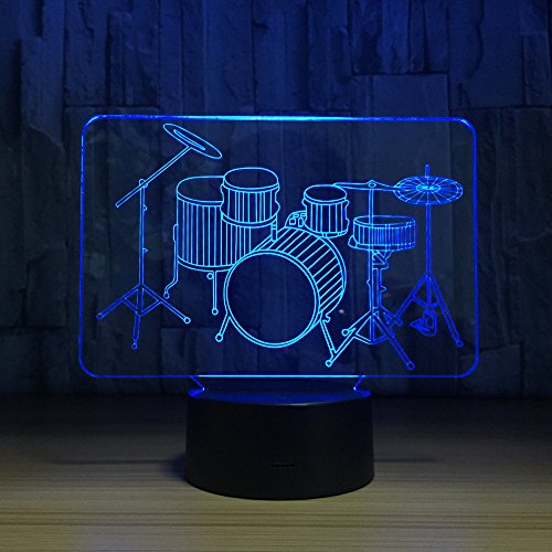 Product Cover 3D Optical Illusion Drum Set Night Light Lamp 7 Color Changeable Toy Drum Kit LED Desk Decoration Lamp Best Gift for for Music Lovers Fans ...
