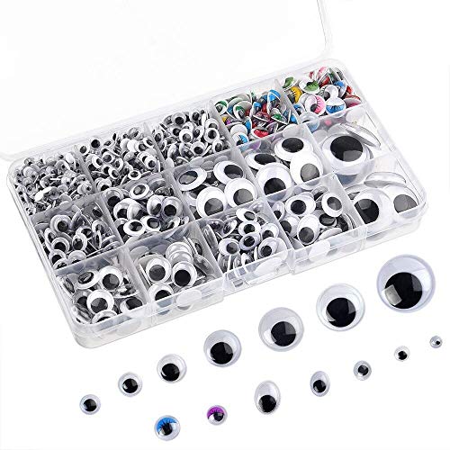 Product Cover FEPITO 1150 Pieces Self-Adhesive Googly Wiggle Eyes Wobbly Eyes for DIY Crafts Projects 5mm to 25mm Assorted Sizes