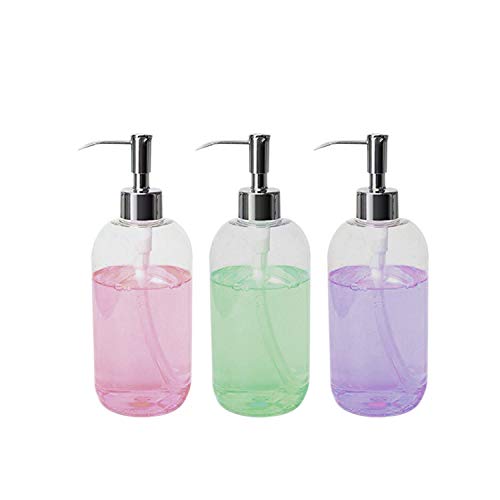 Product Cover (3 Pack) 16 Ounce Soap Dispenser Bottles Clear Plastic Countertop Lotion-Soap Pump Bottles for Liquid Organic Soap Hand Dispensers Kitchen and Bathroom Soaps Shampoo and Lotions