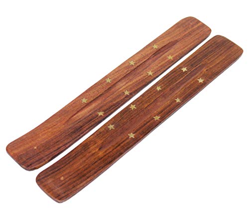 Product Cover COTTON CRAFT - 2 Pack - Wood Incense Burner Holder with Brass Inlays - Handmade from Solid Wood and Brass - Size - 10 x 1.4