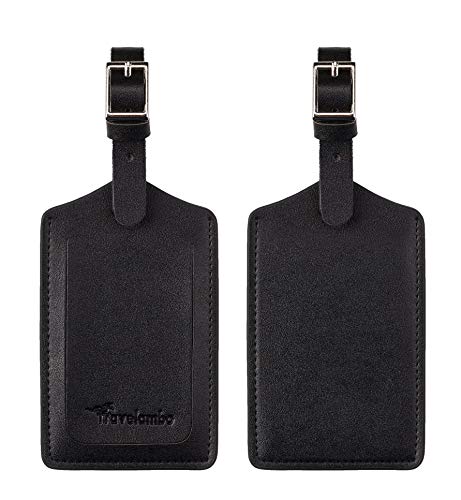 Product Cover Travelambo Leather Luggage Bag Tags (Black 4001- Classic Black)