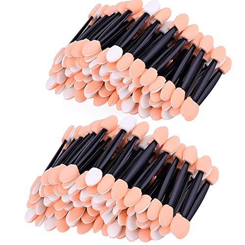 Product Cover Amariver 200 Pack Disposable Eyeshadow Brush Sponge Tipped Oval Makeup Tool Dual Sides Eyeshadow Brush Comestic Applicator for Lady Women Daily Beauty (Black)
