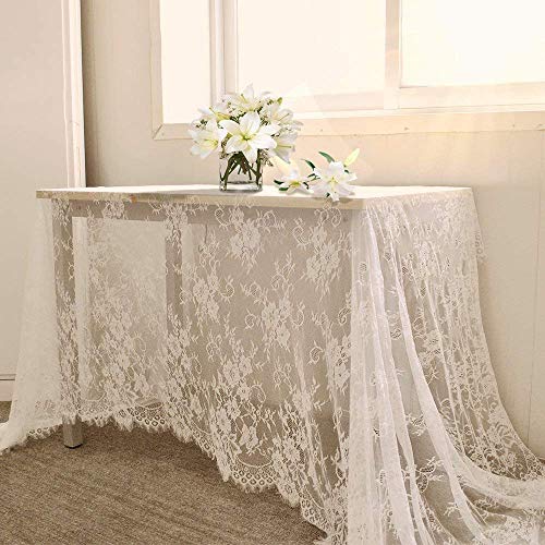 Product Cover B-COOL 60 X120 Inch Classic White Wedding Lace Tablecloth Lace Tablecloth Overlay Vintage Embroidered Lace Overlay for Rustic Wedding Reception Decor Spring Summer Outdoor Party