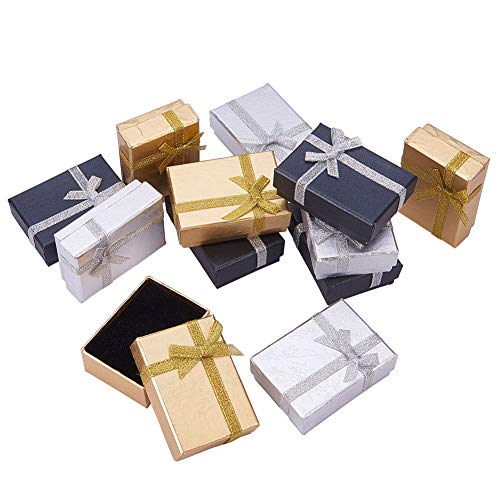 Product Cover PandaHall Elite 12 Pcs Cardboard Jewelry Gifts Boxes with Ribbon Bowknot 7x5x2.5cm for Jewelry, Rings, Necklaces, Bracelet, Earrings Packaging Box Mixed Color
