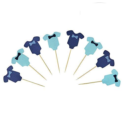 Product Cover PROPARTY Blue Baby Jumpsuits Baby Shower Cake Cupcake Toppers Picks for Birthday Boys Party Decorations 24 PCS