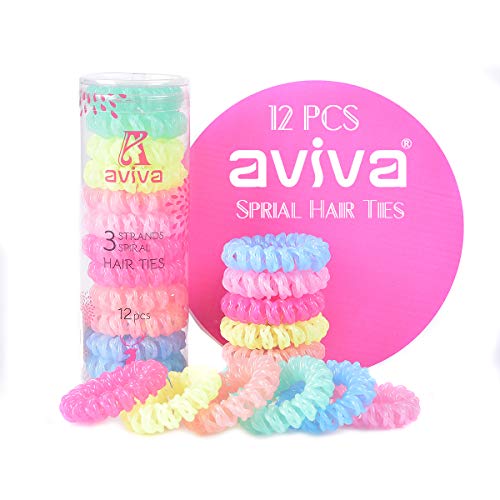 Product Cover Spiral Hair Ties Elastic Coil Ponytail Holders No Crease Phone Cord Hair Ring Traceless Rubber Hair Bands Suitable for All Hair Types 6 Candy Colors,2pcs/color, Pack of 12