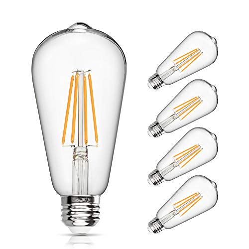 Product Cover LED Edison Bulb Dimmable 6W Vintage Led Light Bulb 60W Equivalent 2200K Warm White 520 Lumen ST64 Led Filament Bulb E26 Medium Base Decorative Clear Glass for Bathroom Kitchen Dining Room, 4 Pack