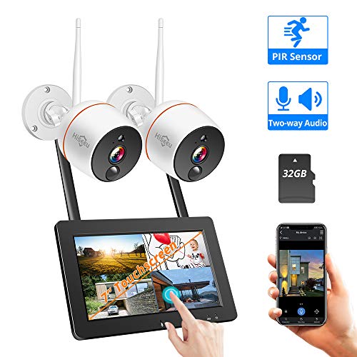 Product Cover 【Two-Way Audio】 Wireless Security Camera System with 7'' Touchscreen Monitor,Hiseeu 4ch Home Security Camera System,2pcs 1080P Indoor/Outdoor Security Camera,PIR Motion Detection,32GB SD Preinstalled