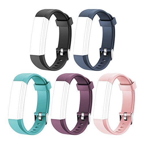 Product Cover LETSCOM Bands for Fitness Tracker ID115U or ID115UHR, 5 Pack (Black, Blue, Pink, Purple, Green)