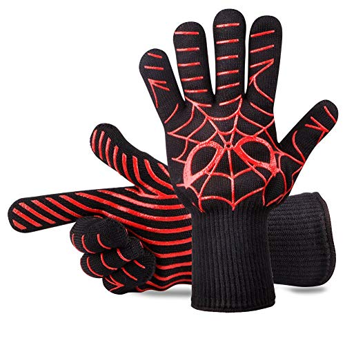 Product Cover Panshi BBQ Gloves,932°F Heat & Cut Resistant Oven Mitts & Potholders, Non Slip Grilling Gloves with Spider Man Pattern